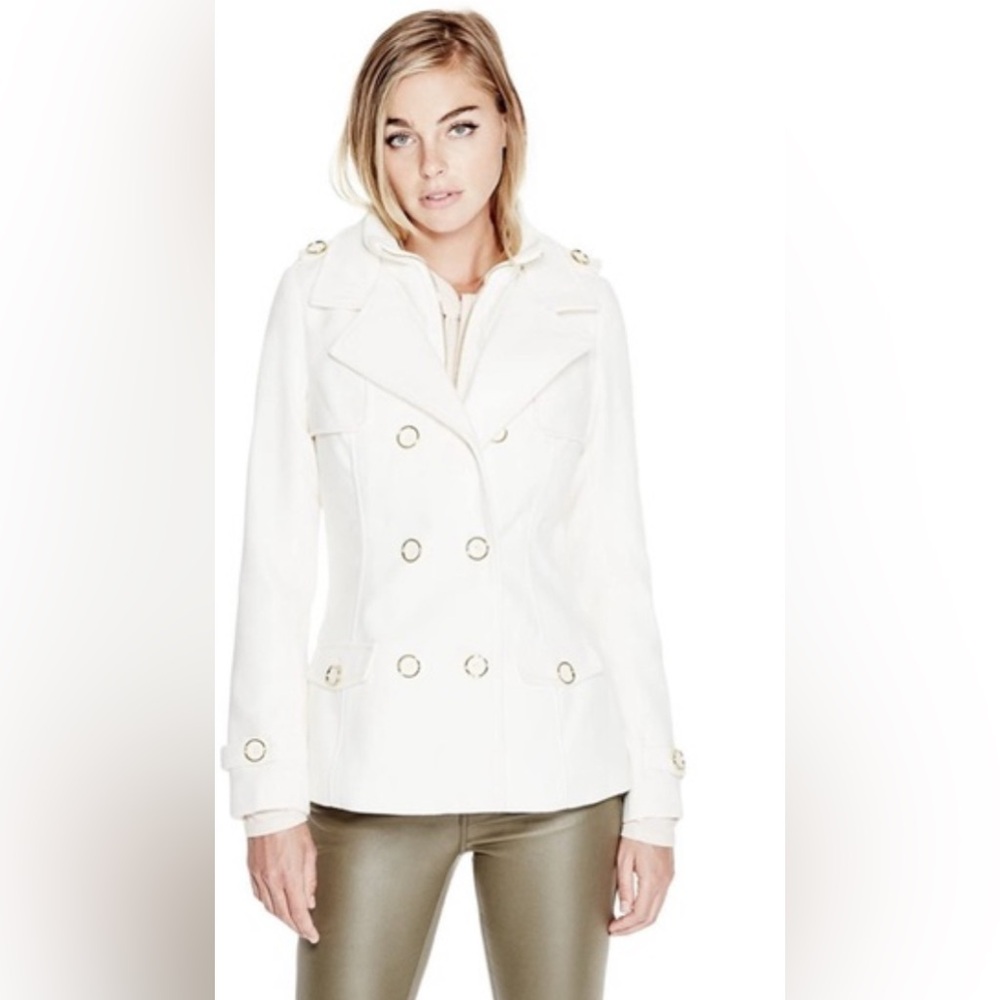 G by Guess Women's Cream Double-Breasted Trench Coat SZ XS